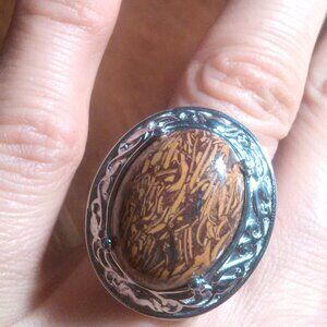 Script Stone Stainless Steel Solitaire Ring (Size 7)